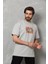 Unisex Bisiklet Yaka Baskılı Oversize T-Shirt - Gri 4
