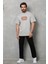 Unisex Bisiklet Yaka Baskılı Oversize T-Shirt - Gri 5