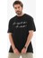 Unisex Bisiklet Yaka Baskılı Oversize T-Shirt - Siyah 2