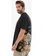 Unisex Bisiklet Yaka Baskılı Oversize T-Shirt - Siyah 3