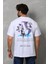 Unisex Bisiklet Yaka Baskılı Oversize T-Shirt - Beyaz 2