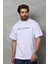Unisex Bisiklet Yaka Baskılı Oversize T-Shirt - Beyaz 4