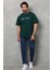 Unisex Bisiklet Yaka Baskılı Oversize T-Shirt - Yeşil 1