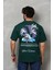 Unisex Bisiklet Yaka Baskılı Oversize T-Shirt - Yeşil 2