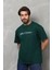 Unisex Bisiklet Yaka Baskılı Oversize T-Shirt - Yeşil 3