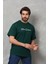 Unisex Bisiklet Yaka Baskılı Oversize T-Shirt - Yeşil 4