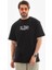 Unisex Bisiklet Yaka Baskılı Oversize T-Shirt - Siyah 1