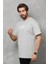 Unisex Bisiklet Yaka Baskılı Oversize T-Shirt - Gri 1