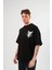 Bisiklet Yaka Baskılı Oversize T-Shirt - Siyah 1