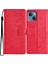 iPhone 13 Kılıf Çiçek Baskılı Deri Cüzdan Telefon Kılıfı Askılı-Kırmızı (Yurt Dışından) 1