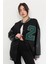Siyah Two Oversize Deri Kol Kolej Ceket 1