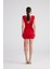 V Yaka Kuşaklı Büzgülü Mini uma elbise Kırmızı 5