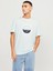 Erkek Logolu Bisiklet Yaka T-Shirt - Açık Mavi 1