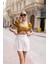Taba Karpuz Kol Desenli Crop Bluz 1