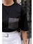 Siyah Crop Cep Detaylı Basic T-Shirt 2
