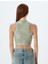Halter Yaka Crop Atlet Fitilli Metalik Baskı Detaylı Pamuklu 4