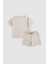 Organik Pamuk Pointel Bebek Bej Şort Takımı 2