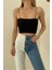 Kadın Siyah Lastik Askılı Crop Top Hafif Tasarım ve Nefes Alabilir Kumaş ile 2