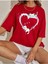 Cats Baskılı Kadın Oversize/boyfirend Kırmızı T-Shirt 3