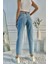 Asit Yıkamalı Kadın Yüksek Bel Mom Fit Mavi Jean Pantolon 5