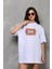 Fd Home Unisex Bisiklet Yaka Baskılı Oversize T-Shirt - Beyaz 1