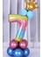 Rakam Balon Karşılama Seti 7 Yaş Gökkuşağı Renkleri Rakam Balon Altın Taçlı 7 Rakamlı Balon 1