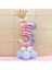Unicorn Tema Rakam Balon Karşılama Seti 5 Yaş Gökkuşağı Renkleri Altın Taçlı 5 Rakamlı Balon 1