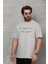 Unisex Bisiklet Yaka Baskılı Oversize T-Shirt - Gri 1