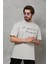 Unisex Bisiklet Yaka Baskılı Oversize T-Shirt - Gri 2