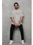 Unisex Bisiklet Yaka Baskılı Oversize T-Shirt - Gri 3