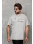 Unisex Bisiklet Yaka Baskılı Oversize T-Shirt - Gri 4