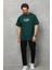 Unisex Bisiklet Yaka Baskılı Oversize T-Shirt - Yeşil 1