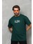 Unisex Bisiklet Yaka Baskılı Oversize T-Shirt - Yeşil 2