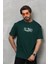 Unisex Bisiklet Yaka Baskılı Oversize T-Shirt - Yeşil 5
