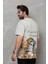 Unisex Bisiklet Yaka Baskılı Oversize T-Shirt - Gri 5