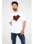 Unisex Bisiklet Yaka Baskılı Oversize T-Shirt - Beyaz 1