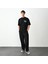 Bisiklet Yaka Baskılı Oversize T-Shirt - Siyah 4