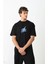 Unisex Bisiklet Yaka Baskılı Oversize T-Shirt - Siyah 1