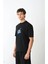 Unisex Bisiklet Yaka Baskılı Oversize T-Shirt - Siyah 3