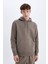 Kahverengi Cepli Regular Fit Kapüşonlu İçi Yumuşak Tüylü Basic Düz Sweatshirt X8283AZ24AU 4