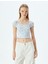Crop Üst Fırfırlı Kısa Kollu Çiçek Desenli Kare Yaka Slim Fit 3
