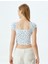 Crop Üst Fırfırlı Kısa Kollu Çiçek Desenli Kare Yaka Slim Fit 4