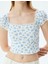 Crop Üst Fırfırlı Kısa Kollu Çiçek Desenli Kare Yaka Slim Fit 5