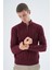 Erkek Bordo Dik Yaka Kısa Fermuarlı Yürütme Örgülü Yün Triko Örme Kazak TRIST-5344 2