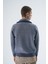 Erkek Indigo Kamyon Yaka Jakarlı Üç Renkli Fermuarlı Yün Triko Örme Kazak TRIST-5340 3
