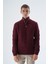 Erkek Bordo Yarım Balıkçı Düğmeli Saç Örgülü Yün Triko Örme Kazak TRIST-5334 1