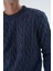 Erkek Lacivert Bisiklet Yaka Saç Örgülü Yün Triko Örme Kazak TRIST-5324 5