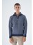 Erkek Lacivert Kamyon Yaka Jakarlı Üç Renkli Fermuarlı Yün Triko Örme Kazak TRIST-5340 1