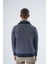 Erkek Lacivert Kamyon Yaka Jakarlı Üç Renkli Fermuarlı Yün Triko Örme Kazak TRIST-5340 3
