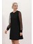 Kadın Siyah Bisiklet Yaka Tül Kollu Mini Elbise HZL24S-BD124671 2